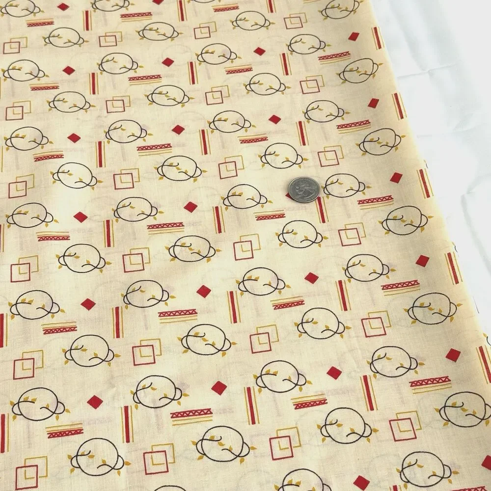 Vintage Mid Century Atomic Type Sewing Fabric Abstract Yellow Red 3yd+ x 44.5
